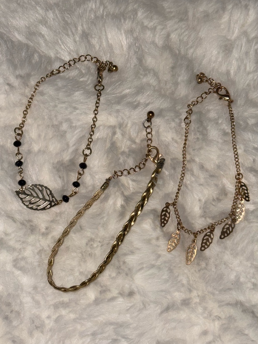Gold Leaf Bracelet Trio - Elegant Gold-Tone
